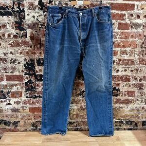 Levis 501 Jeans Mens 42x34 Straight Leg Button Fly Blue Denim
